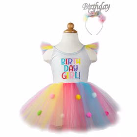 Geburtstagskleid Birthday Girl 4-5 Jahre Tüllkleid bunt mit Haarreif Sommerkleid Mädchen Geburtstagskind festlich feiern Geburtstagskleid Birthday Girl 4-5 Jahre Tüllkleid bunt mit Haarreif Sommerkleid Mädchen Geburtstagskind festlich feiern