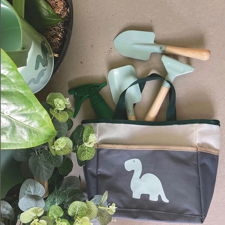 Schürze für Kinder Dino-Motiv inkl. Gartenwerkzeug 6-tlg. Gärtner-Set Schürze für Kinder inkl. Gartenwerkzeug 6-tlg. Gärtner-Set Hobbyschürze Garten-Schürze mit Dino-Motiv Dinosaurier Outdoor Spielzeug