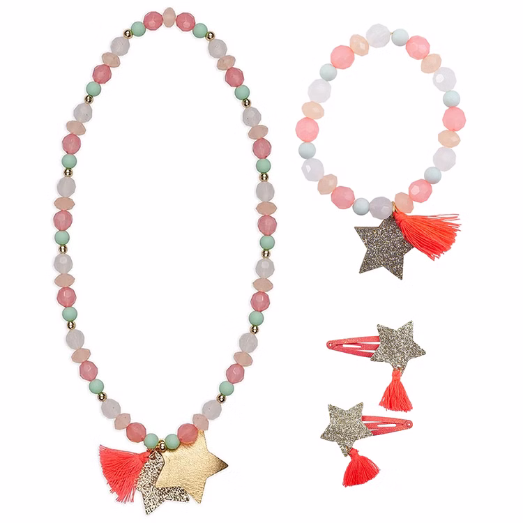 Kinderschmuck Set Sterne Halskette Armband Haarspangen Sternchen pastellfarben Mädchen Geburtstag Geschenkidee Kinderschmuck Set Sterne Halskette Armband Haarspangen Sternchen pastellfarben Mädchen Geburtstag Geschenkidee