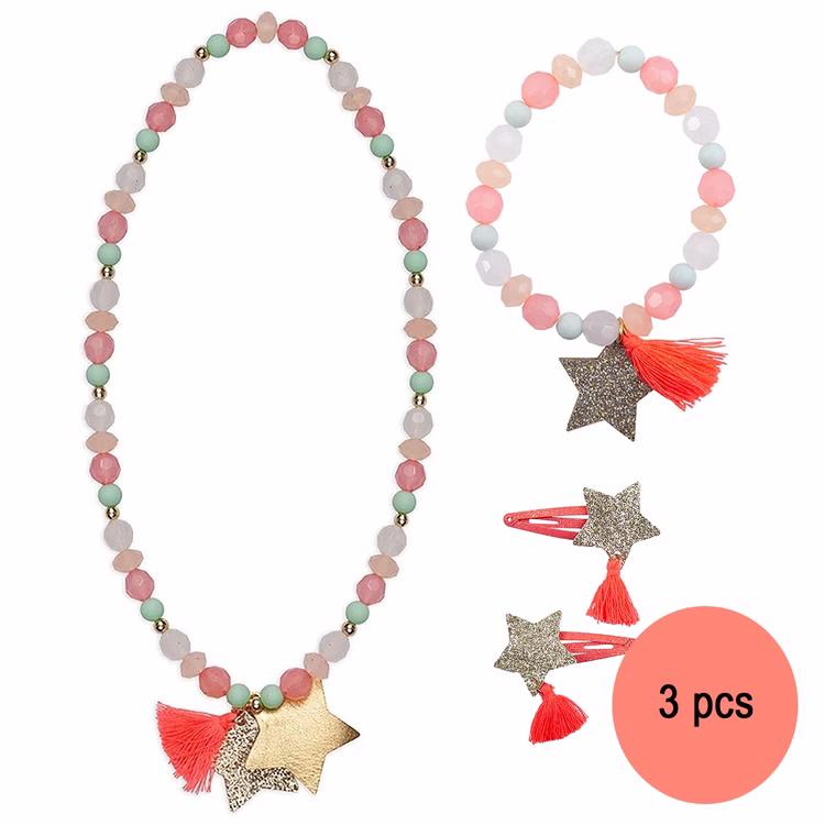 Kinderschmuck Set Sterne Halskette Armband Haarspangen Sternchen pastellfarben Mädchen Geburtstag Geschenkidee Kinderschmuck Set Sterne Halskette Armband Haarspangen Sternchen pastellfarben Mädchen Geburtstag Geschenkidee