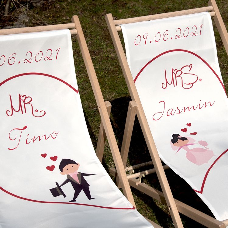 Personalisierte Partner Liegestuhl Mr. & Mrs. mit Wunschname Datum Hochzeitsgeschenk 2 Stück Geschenkidee Brautpaar Wedding Gift Hochzeit Trauung