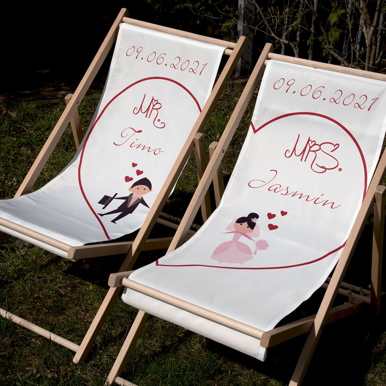 Personalisierte Partner Liegestuhl Mr. & Mrs. mit Wunschname Datum Hochzeitsgeschenk 2 Stück Geschenkidee Brautpaar Wedding Gift Hochzeit Trauung