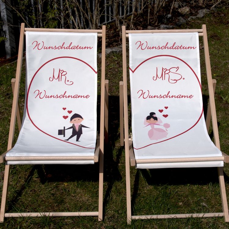 Personalisierte Partner Liegestuhl Mr. & Mrs. mit Wunschname Datum Hochzeitsgeschenk 2 Stück Geschenkidee Brautpaar Wedding Gift Hochzeit Trauung