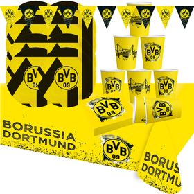 BVB 09 Partyset 38 Teile mit Tellern, Bechern, Servietten und Wimpelkette, ideal für Kindergeburtstag und Fußballfans