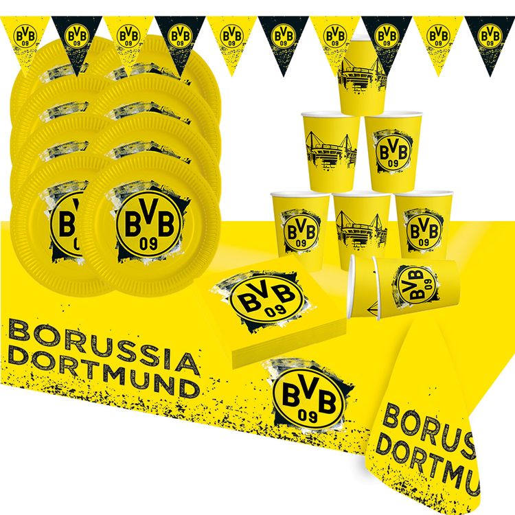 BVB Borussia Dortmund Party-Set schwarz-gelb 38-tlg Party-Set Bundesliga Fußball Deko Party-Deko Tisch-Deko