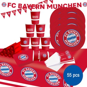 XXL FCB FC Bayern München Party-Set Mia san mia 55 Teile Fußball Geburtstag Rekordmeister Mottoparty Party-Deko Tisch-Deko