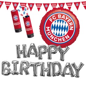 FC Bayern München Deko Luftballon Party-Set 5 Teile Fußball Geburtstag Dekoration Wimpelkette Party-Zubehör Happy Birthday