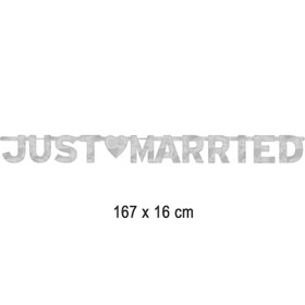 Partykette Just Married silber 167 x 16 cm aus Papier Tisch-Deko Dekoration Wedding Silberne Hochzeit