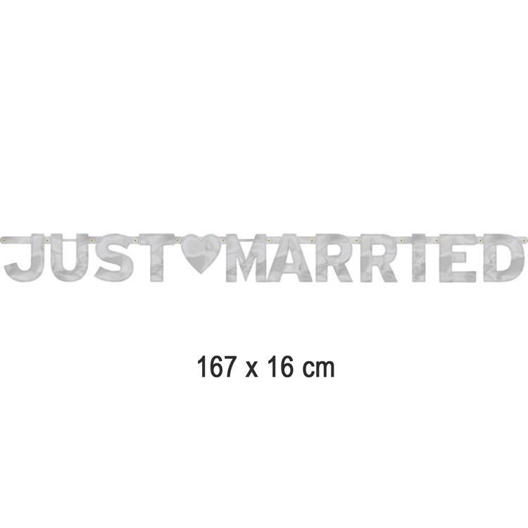 Partykette Just Married silber 167 x 16 cm aus Papier Tisch-Deko Dekoration Wedding Silberne Hochzeit