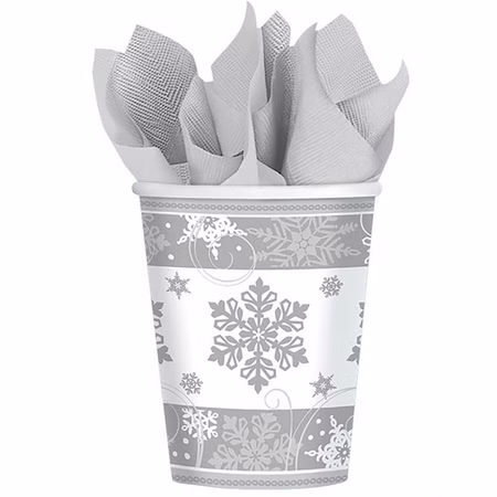 Becher Weihnachtsfeier Schneeflocke Weiß Silber 8 Stück Tisch-Deko