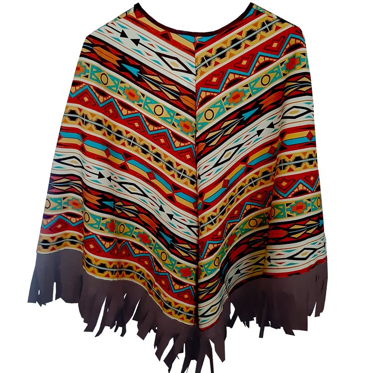 Indianer Kostüm für Kinder Gr. 104-116 Poncho gemustert Ureinwohner Nordamerika Fasching Karneval Mottoparty Kinderfasching