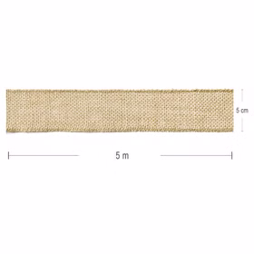 Juteband Natur 5 cm x 5 m Dekoband Geschenkband Hochzeit Basteln Deko-Band Hochzeit Weihnachten Geburtstag Maßdarstellung des naturbraunen Jutebands mit einer Breite von 5 Zentimetern und einer Gesamtlänge von 5 Metern.