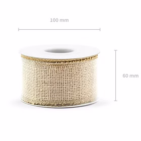 Juteband Natur 5 cm x 5 m Dekoband Geschenkband Hochzeit Basteln Deko-Band Hochzeit Weihnachten Geburtstag Juteband auf Rolle mit Maßangaben von 100 Millimetern Rollendurchmesser und 60 Millimetern Höhe.