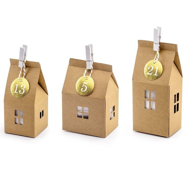 DIY Adventskalender Häuser Dorf aus Kraftpappe zum Befüllen Geschenkidee Adventskalender zum Basteln für Erwachsene Kinder Weihnachten Dezember