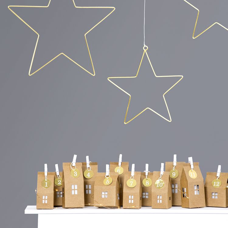 DIY Adventskalender Häuser Dorf aus Kraftpappe zum Befüllen Geschenkidee Adventskalender zum Basteln für Erwachsene Kinder Weihnachten Dezember