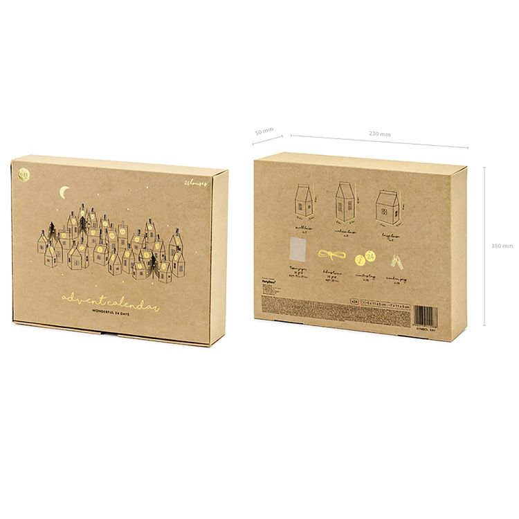 DIY Adventskalender Häuser Dorf aus Kraftpappe zum Befüllen Geschenkidee Adventskalender zum Basteln für Erwachsene Kinder Weihnachten Dezember