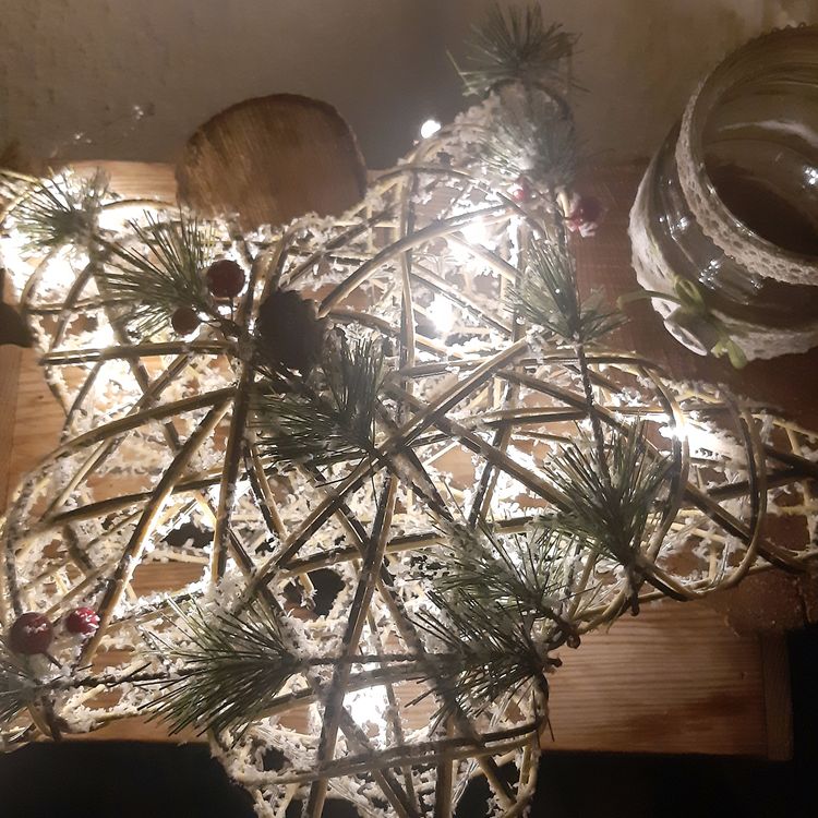 LED Weihnachtsstern aus Holz 30 cm mit 10 LED-Lichtern Deko Advent Fensterbild Tischdeko Lichterkette SALE