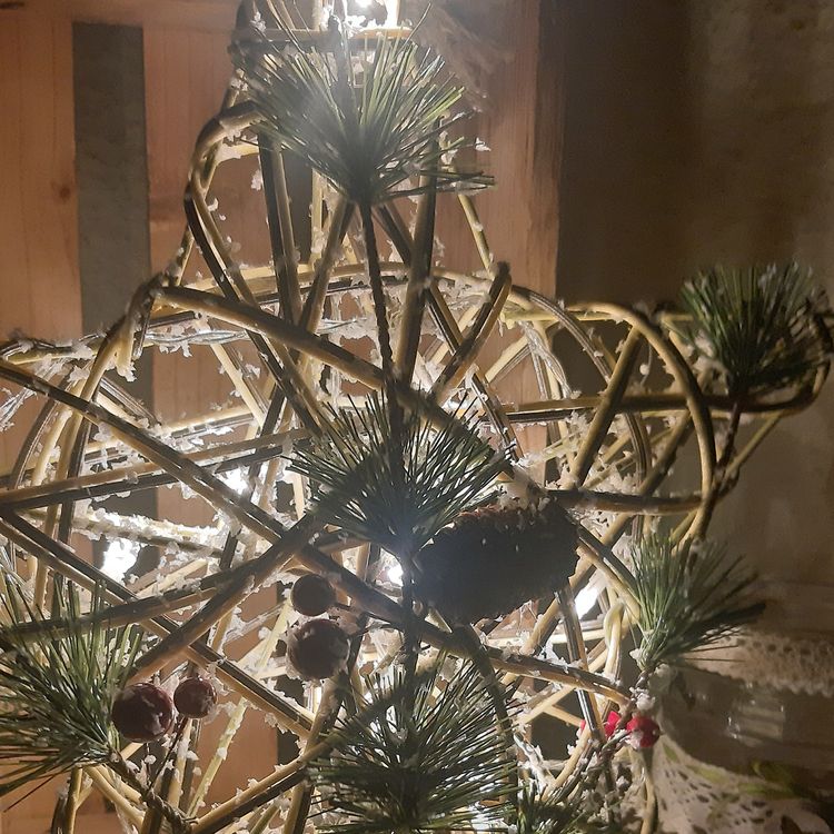 LED Weihnachtsstern aus Holz 30 cm mit 10 LED-Lichtern Deko Advent Fensterbild Tischdeko Lichterkette SALE