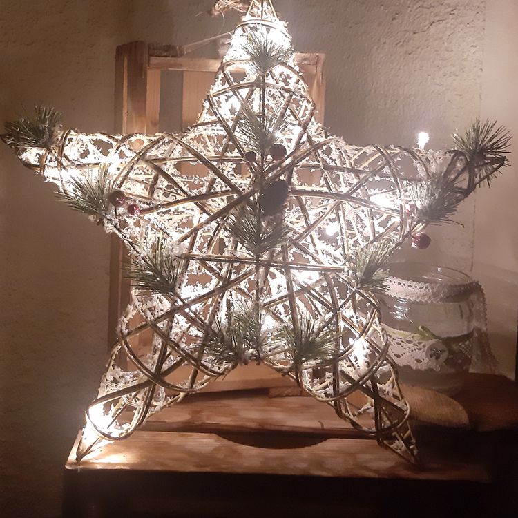 LED Weihnachtsstern aus Holz 30 cm mit 10 LED-Lichtern Deko Advent Fensterbild Tischdeko Lichterkette SALE