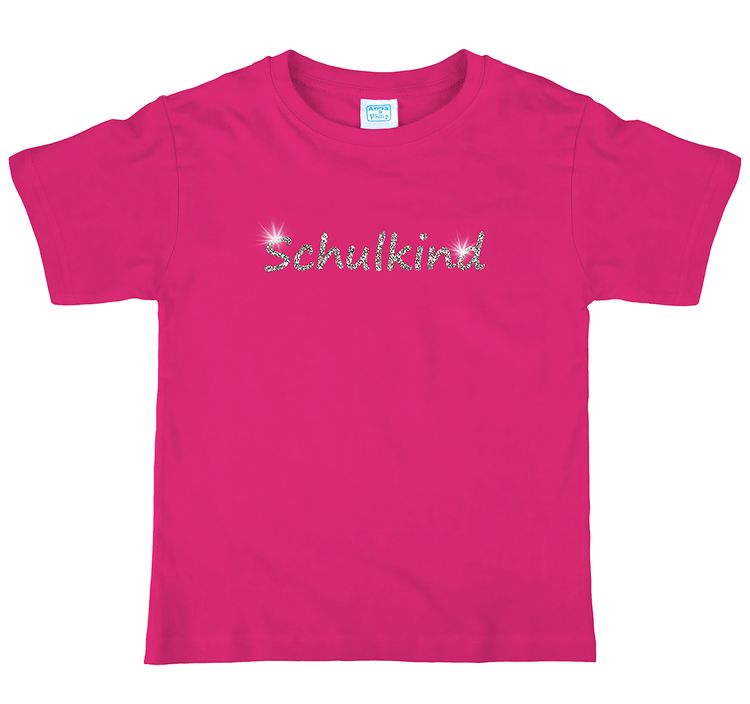 Schulanfang T-Shirt Schulkind mit Glitzer und Wunschname Gr. 110-140 pink personalisiertes Geschenk für Schulanfänger Mädchen Zuckertüte