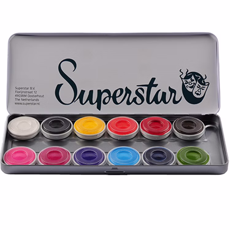 Gesichts- und Körperschminke 12 Farben bunt Aqua Schminke Kostüm-Zubehör Make-Up Fasching Karneval Mottoparty Kinder-Geburtstag Gesichts- und Körperschminke 12 Farben bunt Aqua Schminke Kostüm-Zubehör Make-Up Fasching Karneval Mottoparty Kinder-Geburtstag