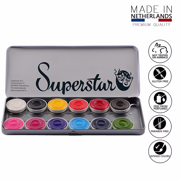 Gesichts- und Körperschminke 12 Farben bunt Aqua Schminke Kostüm-Zubehör Make-Up Fasching Karneval Mottoparty Kinder-Geburtstag Gesichts- und Körperschminke 12 Farben bunt Aqua Schminke Kostüm-Zubehör Make-Up Fasching Karneval Mottoparty Kinder-Geburtstag
