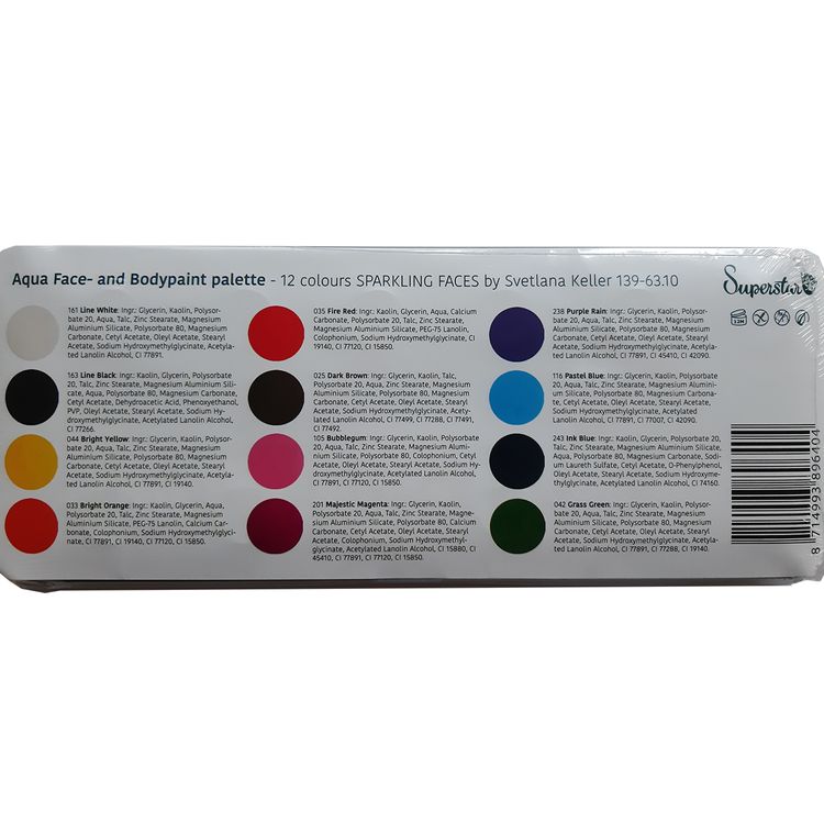 Gesichts- und Körperschminke 12 Farben bunt Aqua Schminke  Gesichts- und Körperschminke 12 Farben bunt Aqua Schminke Kostüm-Zubehör Make-Up Fasching Karneval Mottoparty Kinder-Geburtstag