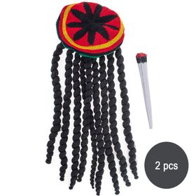 Rasta Perücke Dreadlocks mit Strickmütze Bob inkl. Riesen-Joint Onesize Kostüm-Zubehör Bob Marley Perücke Fasching Karneval Mottoparty 