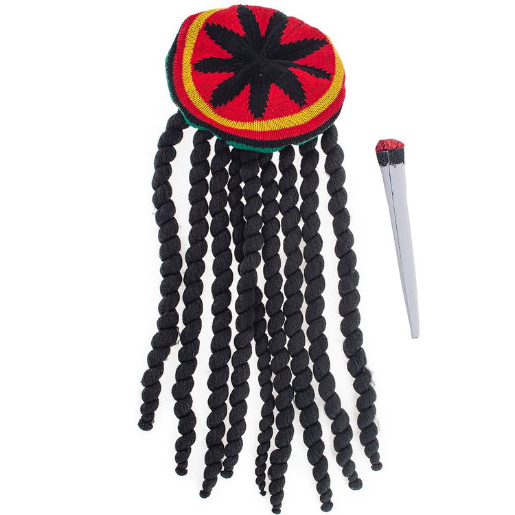 Rasta Perücke Dreadlocks mit Strickmütze Bob inkl. Riesen-Joint Onesize Kostüm-Zubehör Bob Marley Perücke Fasching Karneval Mottoparty 