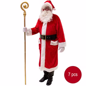 Weihnachtsmann Kostüm inkl. Zubehör Gr. 52-58 7-tlg.-Set Plüsch-Weihnachtsmann-Mantel mit Bart Gürtel Handschuhe Gamaschen und Brille