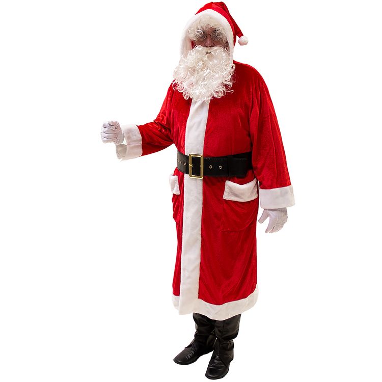 Weihnachtsmann Kostüm inkl. Zubehör 7-tlg.-Set Weihnachtsmann Kostüm inkl. Zubehör Gr. 52-58 7-tlg.-Set Plüsch-Weihnachtsmann-Mantel mit Bart Gürtel Handschuhe Gamaschen und Brille