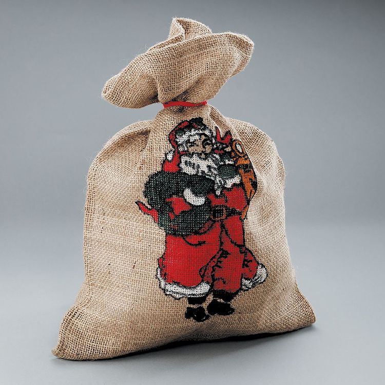 Weihnachtsmannsack aus Jute 35 x 50 cm bedruckt mit Weihnachtsmann-Motiv Weihnachtsmannsack aus Jute 35 x 50 cm bedruckt mit Weihnachtsmann-Motiv Geschenkesack Nikolaussack Zubehör SALE Weihnachten Heiligabend Bescherung