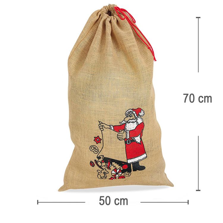 Großer Weihnachtsmannsack Jutesack 50 x 70 cm bedruckt Geschenkesack Nikolaussack Zubehör Weihnachten Heiligabend Bescherung