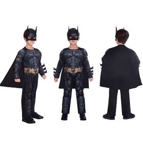 Batman Deluxe Kostüm The Dark Night Rises für Kinder 4-12 Jahre schwarz Filmheld Superheld Fasching Karneval Mottoparty Kindergeburtstag