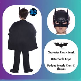 Batman Deluxe Kostüm The Dark Night Rises für Kinder 4-12 Jahre schwarz Filmheld Superheld Fasching Karneval Mottoparty Kindergeburtstag