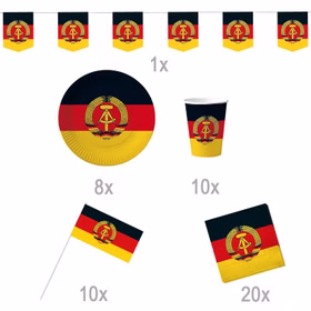 DDR Party-Set Deko für 8 Personen 49-tlg. Pappgeschirr Mottoparty Nostalgie schwarz rot gold Ostalgie Andere Länder DDR Party-Set Deko für 8 Personen 49-tlg. Pappgeschirr Mottoparty Nostalgie schwarz rot gold Ostalgie Andere Länder