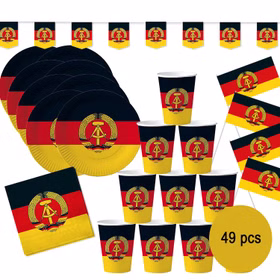 DDR Party-Set Deko für 8 Personen 49-tlg. Pappgeschirr Mottoparty Nostalgie schwarz rot gold Ostalgie Andere Länder DDR Party-Set Deko für 8 Personen 49-tlg. Pappgeschirr Mottoparty Nostalgie schwarz rot gold Ostalgie Andere Länder