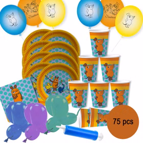 Die Maus Party-Set Kindergeburtstag 8 Kinder 75-tlg. Pappgeschirr Mottoparty Tischdeko Die Sendung mit der Maus Luftballons Modellierballons Deko