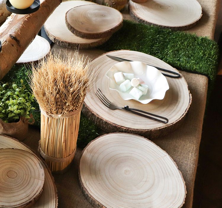 Holzscheibe Baumscheiben-Set Deko Hochzeit 8 Stück 30 x 2 cm Tisch-Deko  DIY Basteln Geburtstag Advent Jahreszeiten Ostern Holzscheibe Holzstamm Dekoration