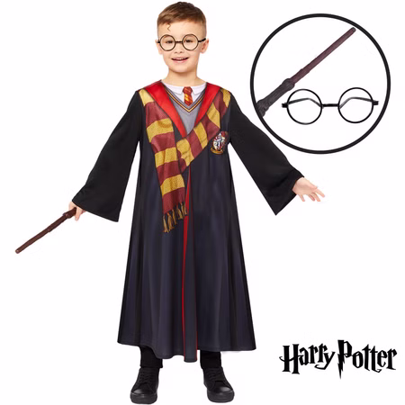 Harry Potter Deluxe Kostüm für Kinder 4-12 Jahre mit Brille & Zauberstab Gryffindor Hogwarts Zauberlehrling Zauberschüler Fasching Karneval Mottoparty Halloween Harry Potter Deluxe Kostüm für Kinder 4-12 Jahre mit Brille & Zauberstab Gryffindor Hogwarts Zauberlehrling Zauberschüler Fasching Karneval Mottoparty Halloween