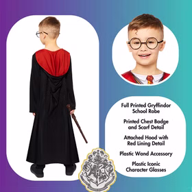 Harry Potter Deluxe Kostüm für Kinder 4-12 Jahre mit Brille & Zauberstab Gryffindor Hogwarts Zauberlehrling Zauberschüler Fasching Karneval Mottoparty Halloween Harry Potter Deluxe Kostüm für Kinder 4-12 Jahre mit Brille & Zauberstab Gryffindor Hogwarts Zauberlehrling Zauberschüler Fasching Karneval Mottoparty Halloween