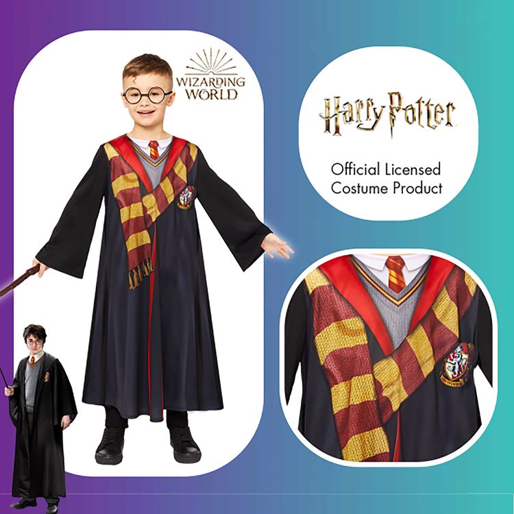 Harry Potter Deluxe Kostüm für Kinder inkl. Brille und Zauberstab Harry Potter Deluxe Kostüm für Kinder 4-12 Jahre mit Brille & Zauberstab Gryffindor Hogwarts Zauberlehrling Zauberschüler Fasching Karneval Mottoparty Halloween