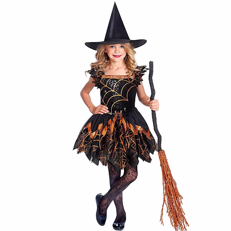 Halloween Hexen Kostüm Little Spider Witch für Kinder 3-10 Jahre mit Hut Fasching Karneval Mottoparty Kindergeburtstag Hexenkleid Mädchen glitzern Pailletten-Kleid Halloween Hexen Kostüm Little Spider Witch für Kinder 3-10 Jahre mit Hut Fasching Karneval Mottoparty Kindergeburtstag Hexenkleid Mädchen glitzern Pailletten-Kleid