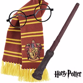 Harry Potter Zubehör-Set Brille Zauberstab Schal 3-tlg. Kostüm-Zubehör Fasching Karneval Mottoparty Halloween Accessoire Unisex Kinder und Erwachsene 