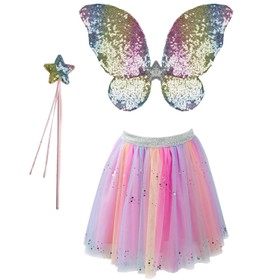 Schmetterling Kostüm Rainbow mit Flügel & Feenstab für Kinder 4-6 Jahre bunt Fasching Karneval Mottoparty Kindergeburtstag Sommer Kinderfasching Rollenspiel