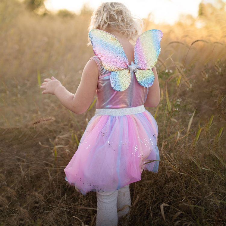 Schmetterling Kostüm Rainbow mit Flügel & Feenstab für Kinder 4-6 Jahre bunt Fasching Karneval Mottoparty Kindergeburtstag Sommer Kinderfasching Rollenspiel