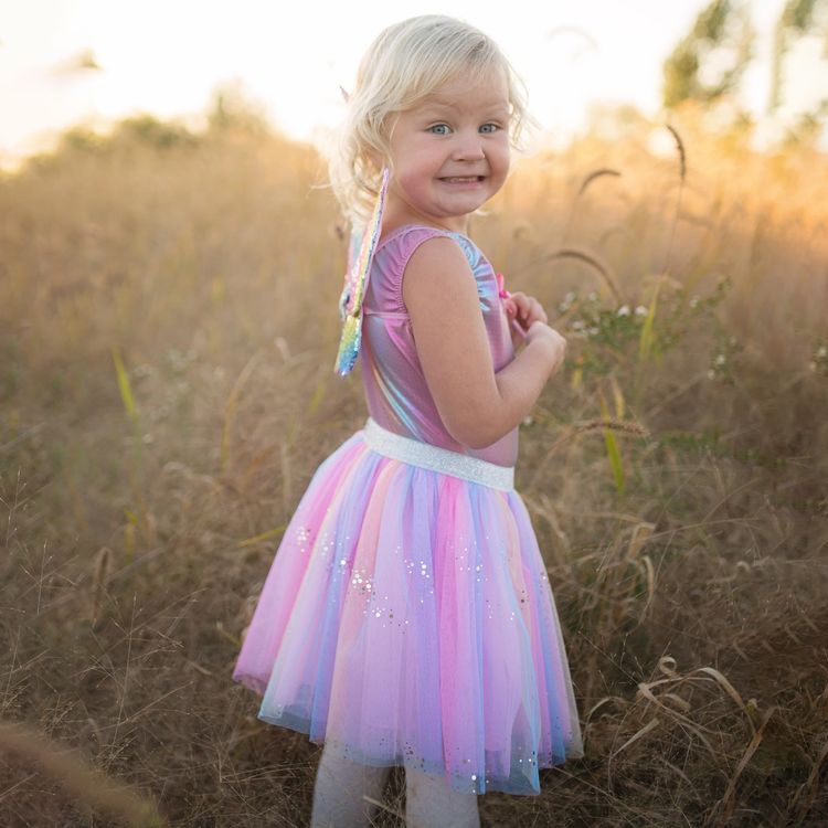 Schmetterling Kostüm Rainbow mit Flügel & Feenstab für Kinder 4-6 Jahre bunt Fasching Karneval Mottoparty Kindergeburtstag Sommer Kinderfasching Rollenspiel