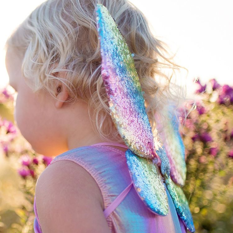 Schmetterling Kostüm Rainbow mit Flügel & Feenstab für Kinder 4-6 Jahre bunt Fasching Karneval Mottoparty Kindergeburtstag Sommer Kinderfasching Rollenspiel