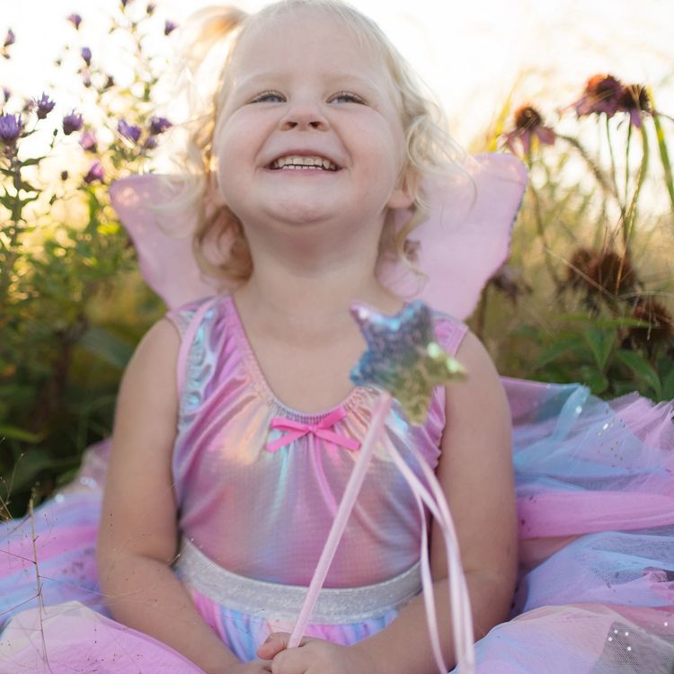 Schmetterling Kostüm Rainbow mit Flügel & Feenstab für Kinder 4-6 Jahre bunt Fasching Karneval Mottoparty Kindergeburtstag Sommer Kinderfasching Rollenspiel