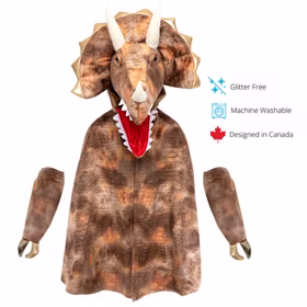 Triceratops Kostüm Dino Saurier Grandasaurus für Kinder 4-6 Jahre braun Tier Fasching Karneval Mottoparty Kindergeburtstag